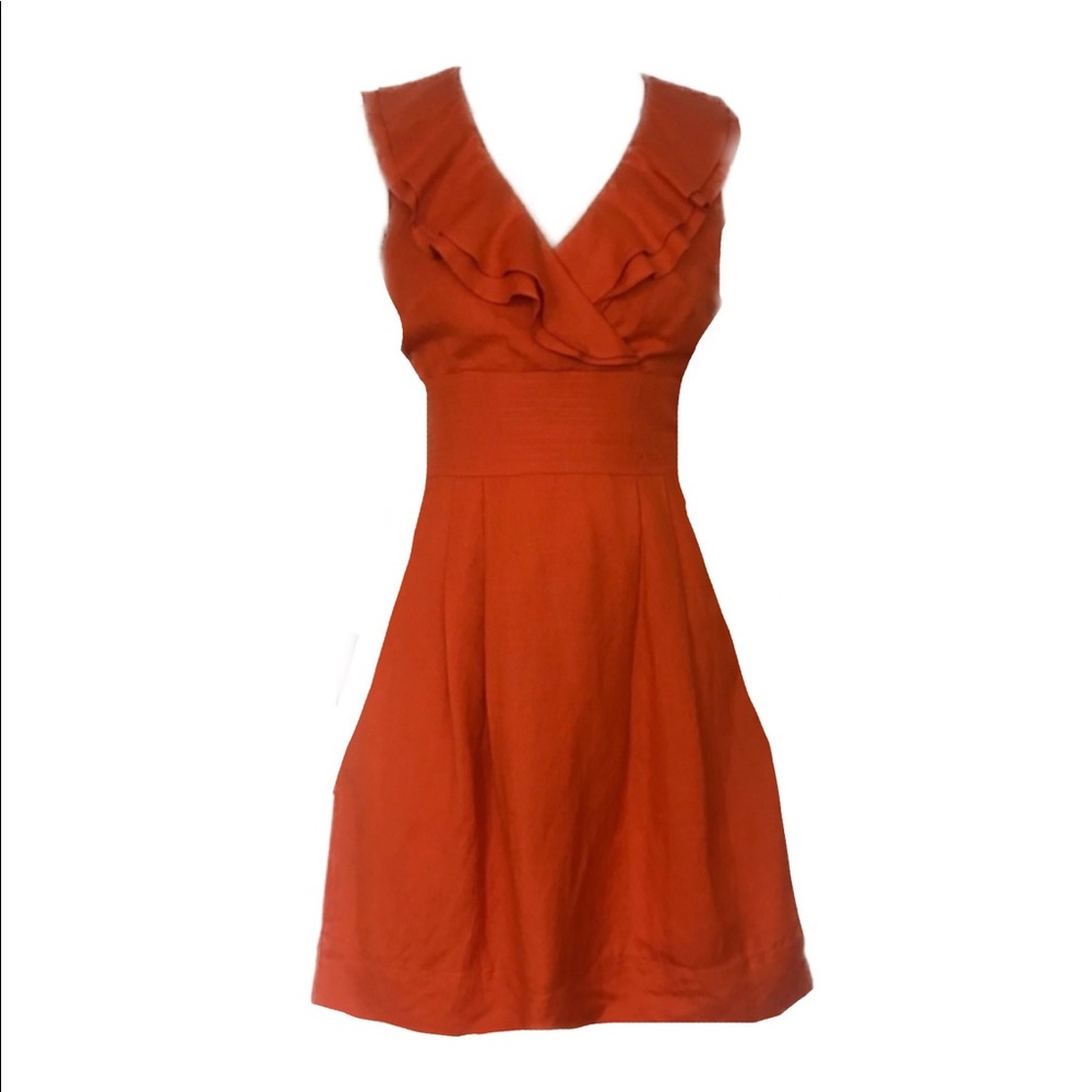 Eliza J ruffled collar orange v neck dress size 6 - Picture 1 of 2